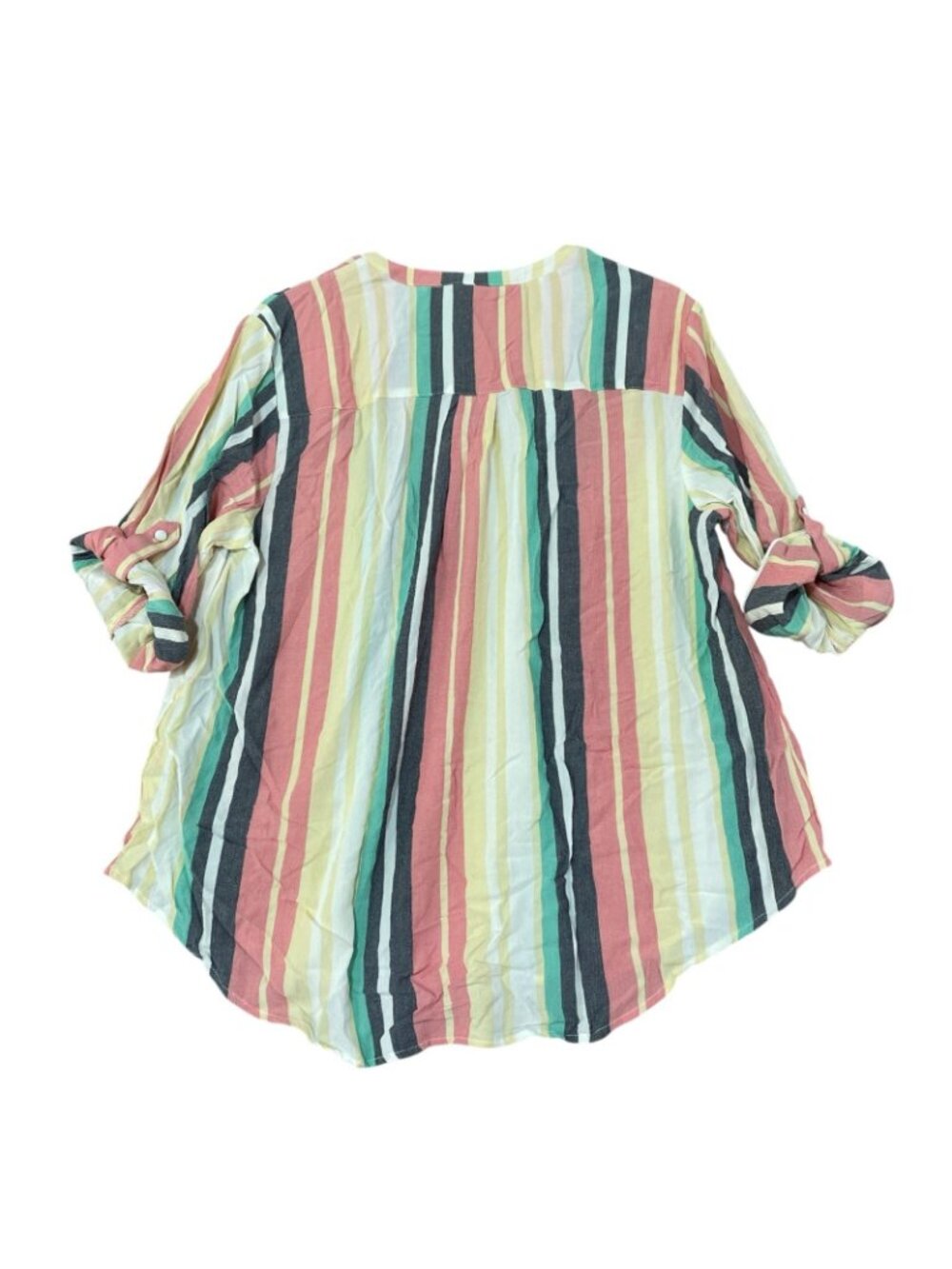 NWT Torrid Women's 2X Harper Multicolor Striped Roll-Tab Sleeve Blouse C0910 - Picture 2 of 8
